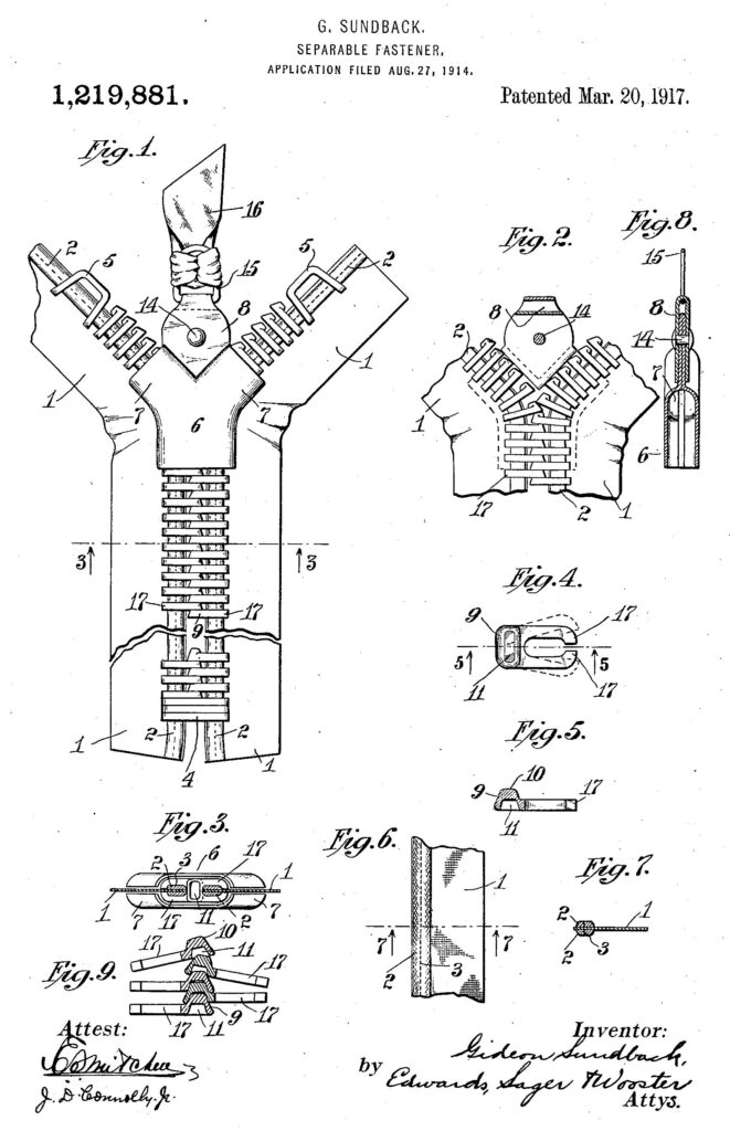 Sundback Zipper 1917 Patent