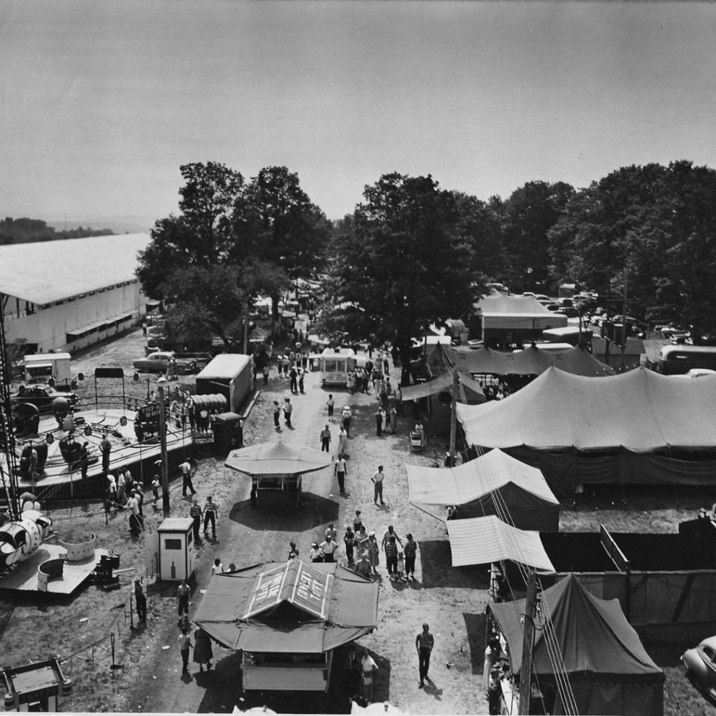 Crawford County Fair - Historical Black & White photo of rides
