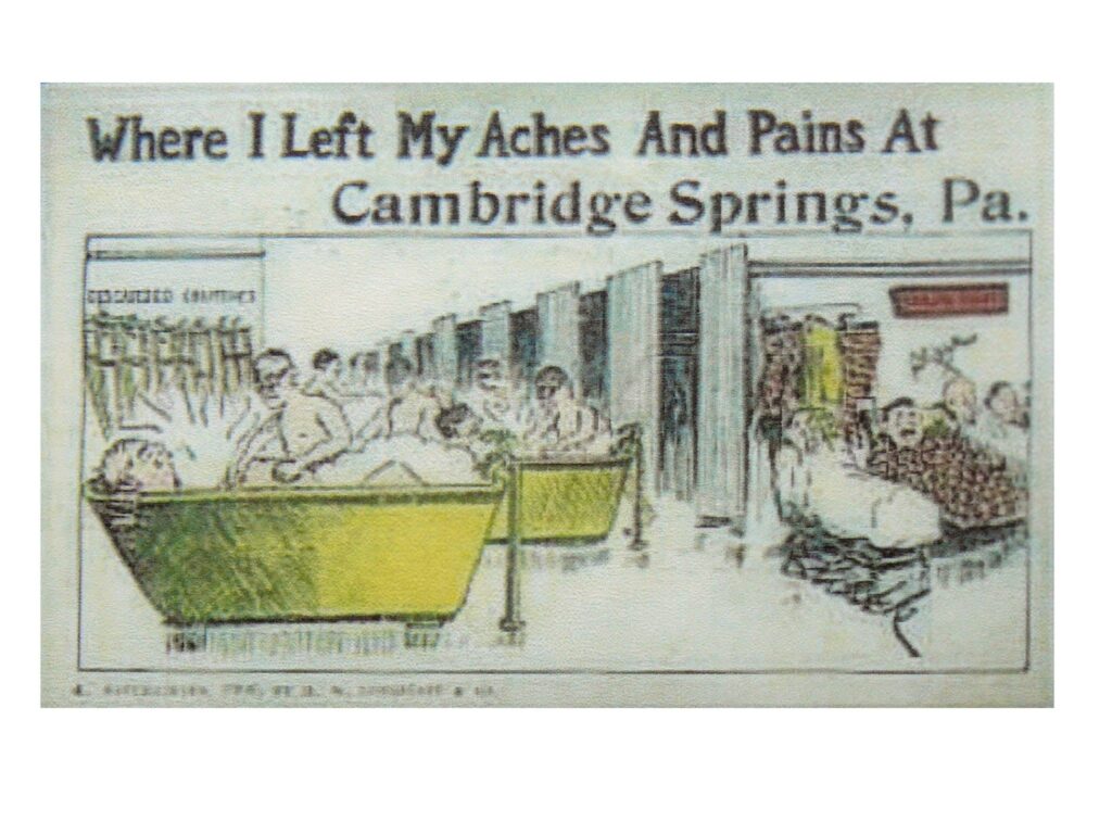Newspaper Cartoon Advertisement "Where I left my aches and pains in Cambridge Springs, PA"