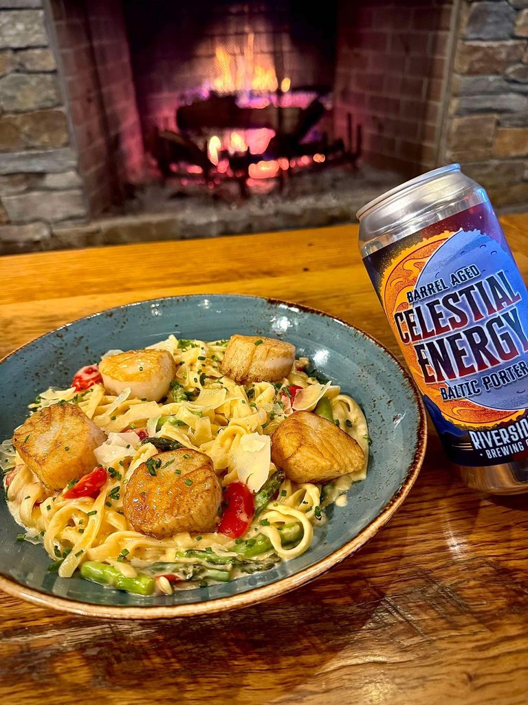 Plate of Food and adult beverage from Riverside Brewery - Crawford County